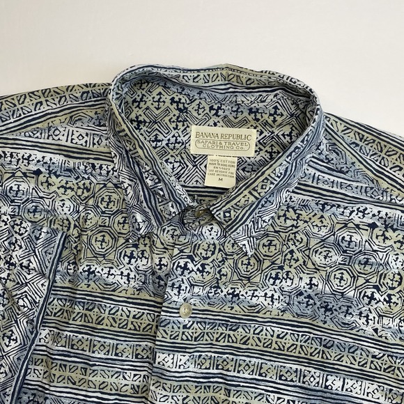 Banana Republic Other - Banana Republic Safari Shirt Men Medium Blue Geometric Tribal Button Down Travel